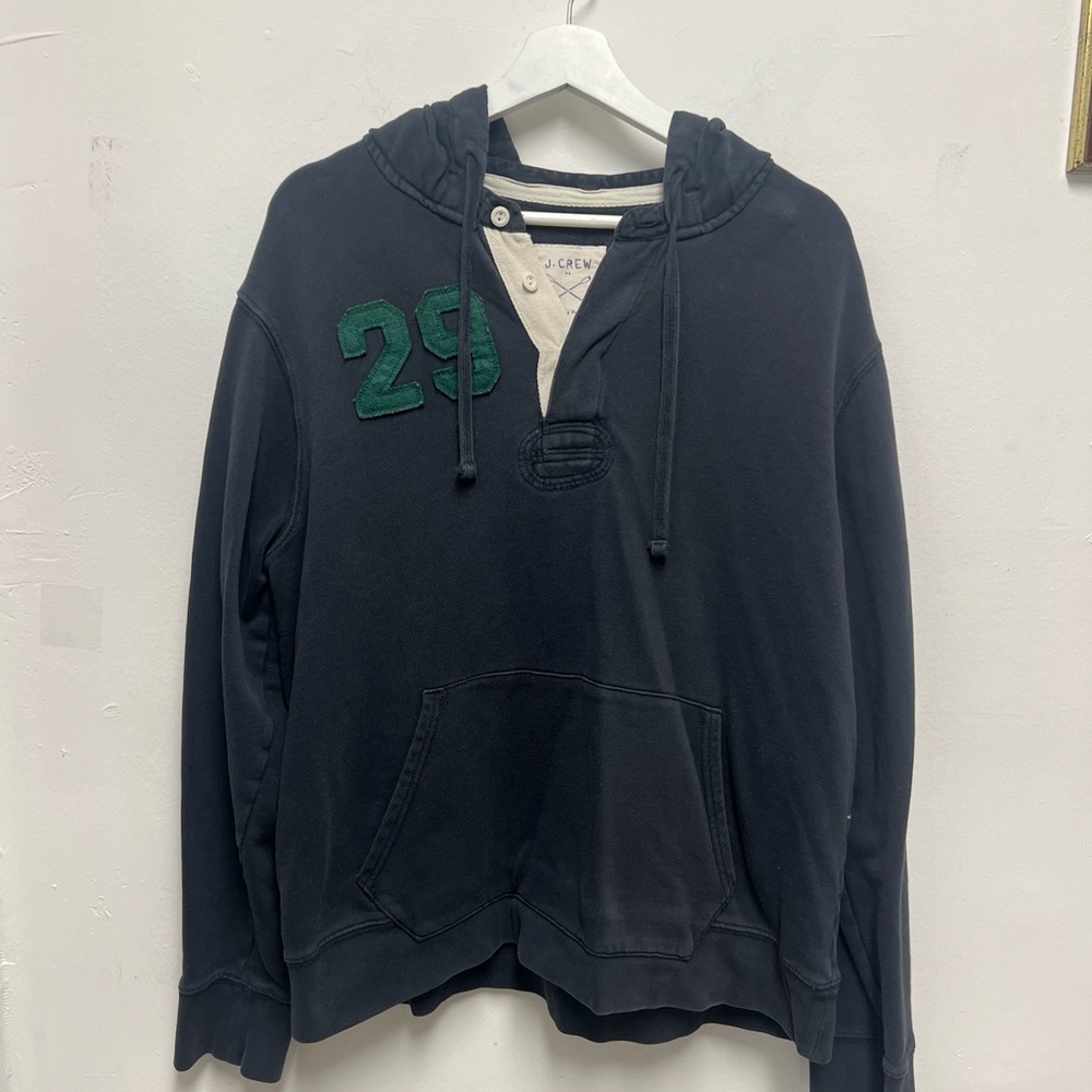 J. Crew Black Hoodie Sweater with Green Detail